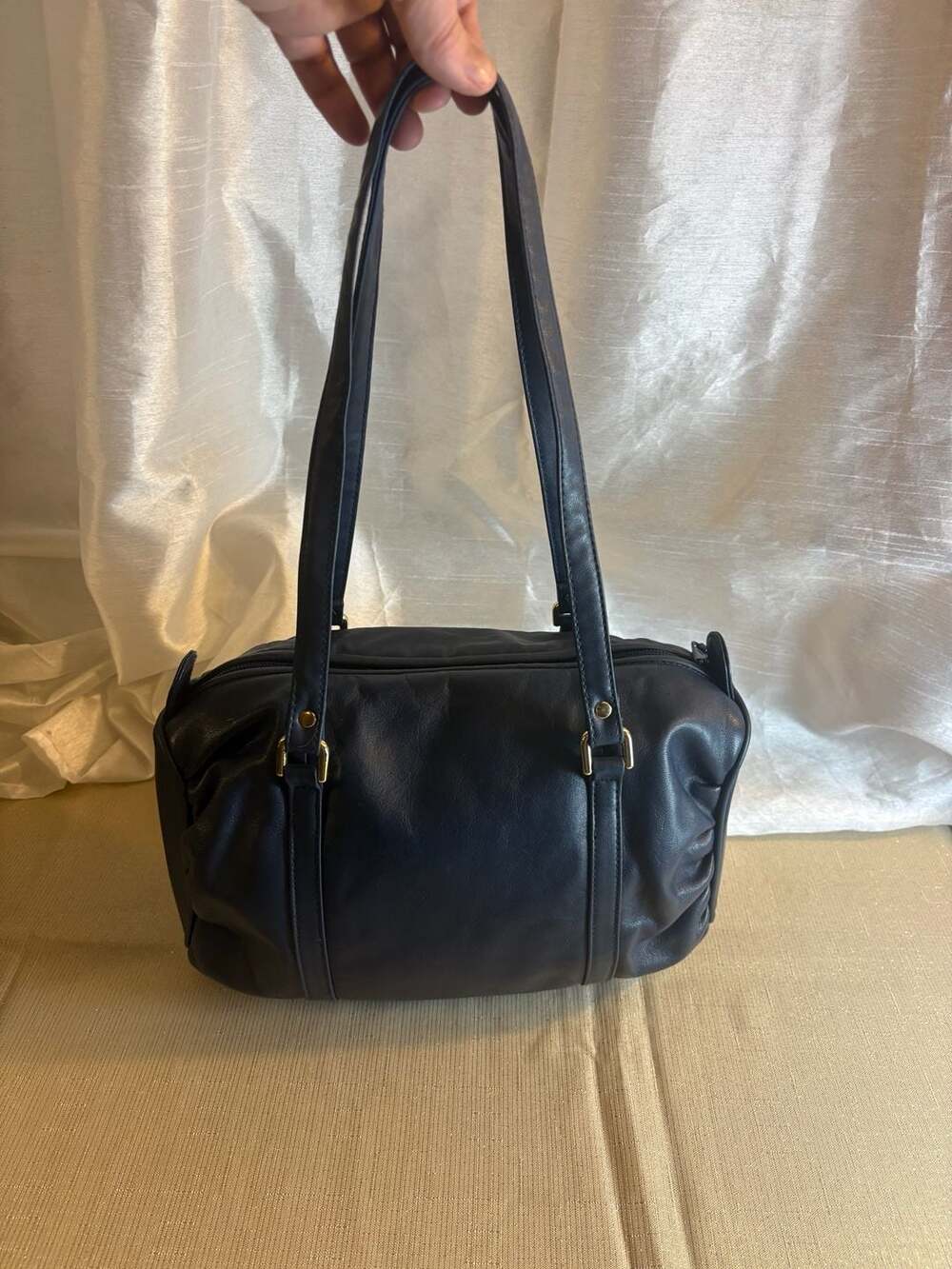 Contessa Vintage Navy Blue Genuine Leather Barrel Satchel Bag